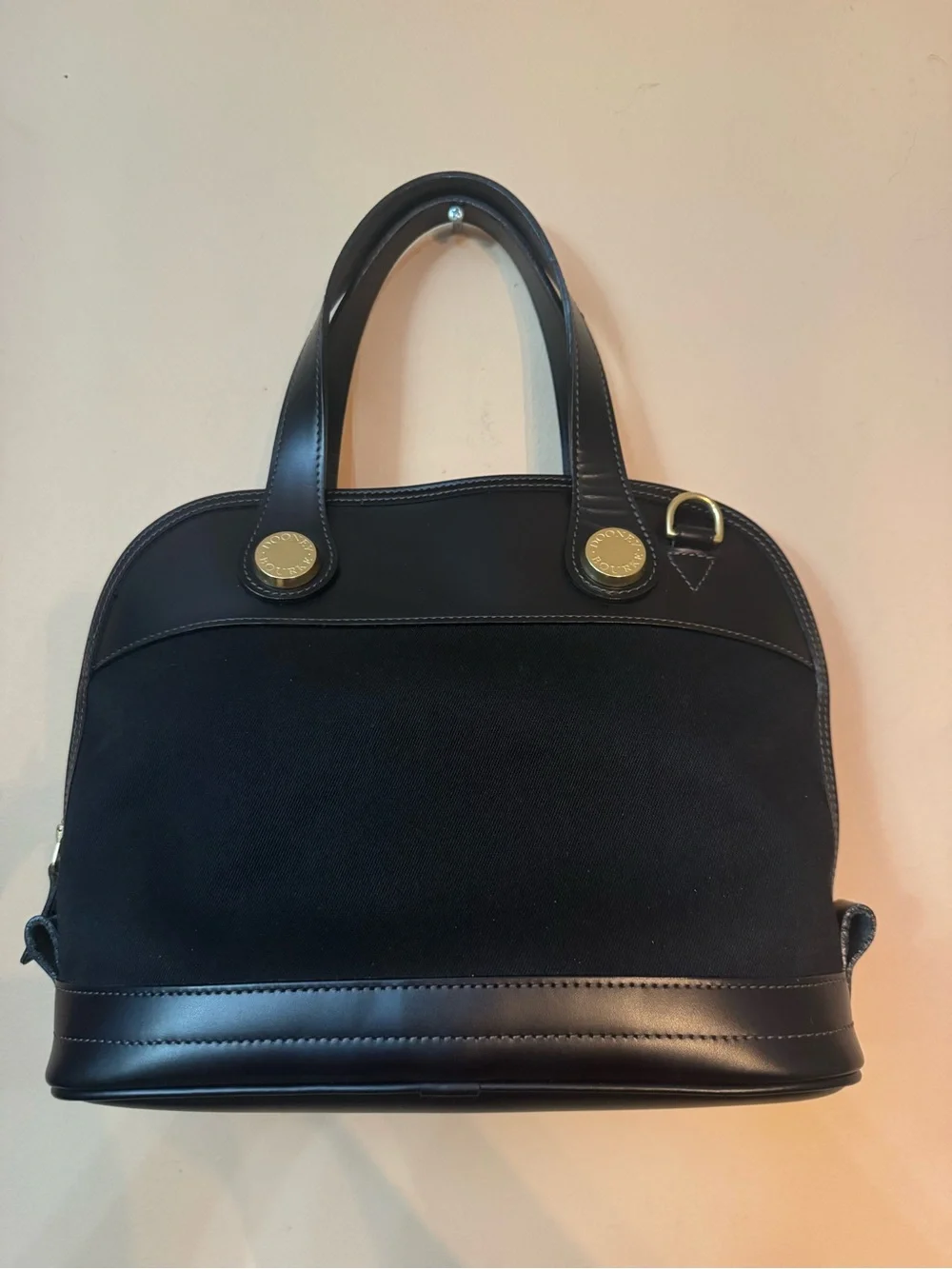 Dooney & Bourke Black Canvas & Leather Satchel with Gold Accents